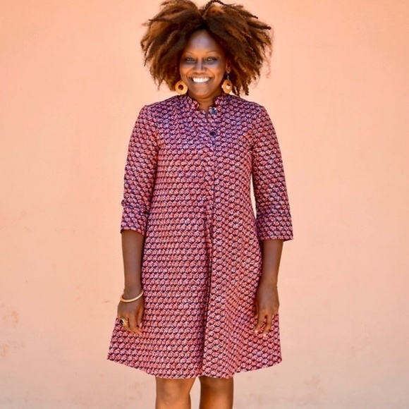 ZURI Batik Schooled Fish Print A-Line Dress Art To Wear Button Down Kenya XS - Picture 1 of 12